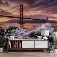 Bridge sunset wall mural with Golden Gate Sunset Serenade vibrant sky, GD9255