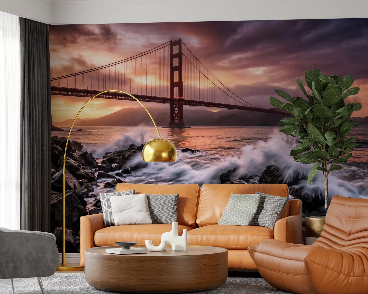 Ocean wave wall mural featuring Golden Gate Sunset Serenade coastal view, GD9255