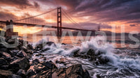 Golden Gate Sunset Serenade wall mural with warm sunset and bridge detail, GD9255
