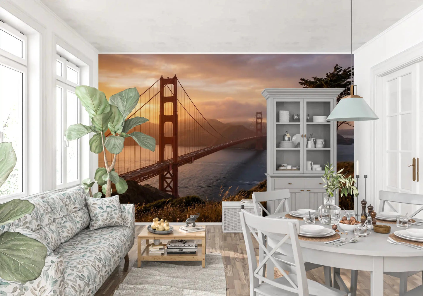 Coastal sunset wall mural with Golden Gate Sunset Vista warm light scene