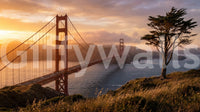 Golden Gate Sunset Vista wall mural with glowing sunset and bridge detail