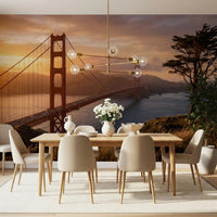 Dining room setup with Golden Gate Sunset Vista wall mural scenic landscape