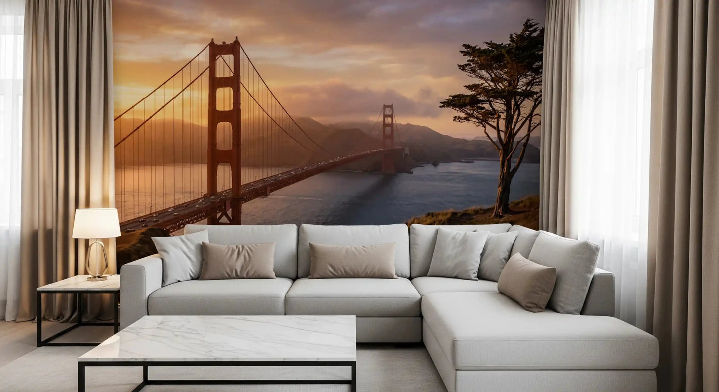 Hallway design using Golden Gate Sunset Vista wall mural warm sky tones