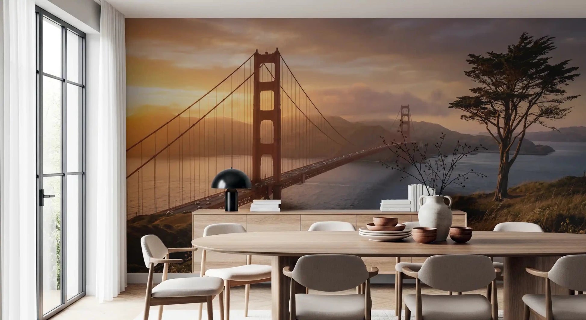Golden Gate Sunset Vista wall mural showing bridge across coastal hills