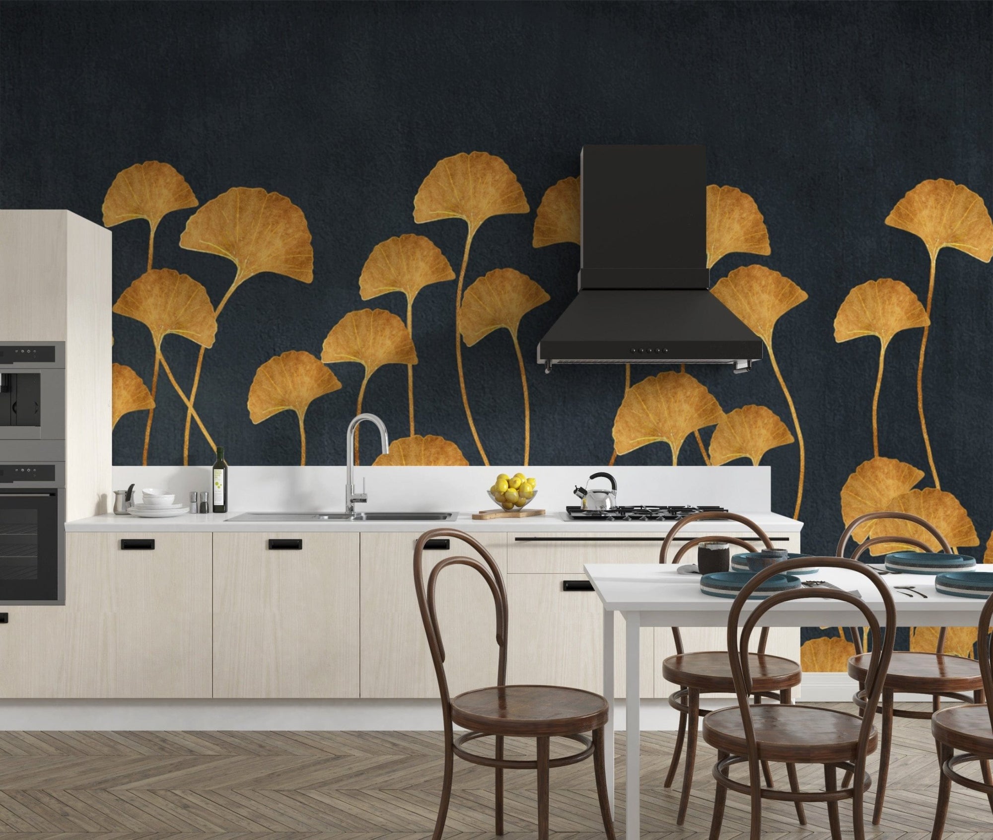 Golden Ginkgo Leaves Wallpaper Design
 D149