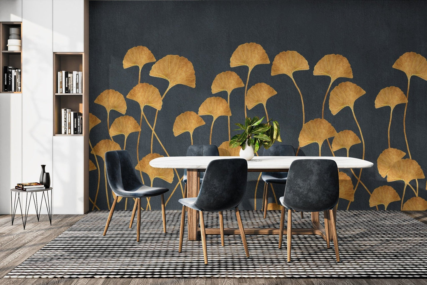 Minimalist Golden Ginkgo Leaves Pattern
