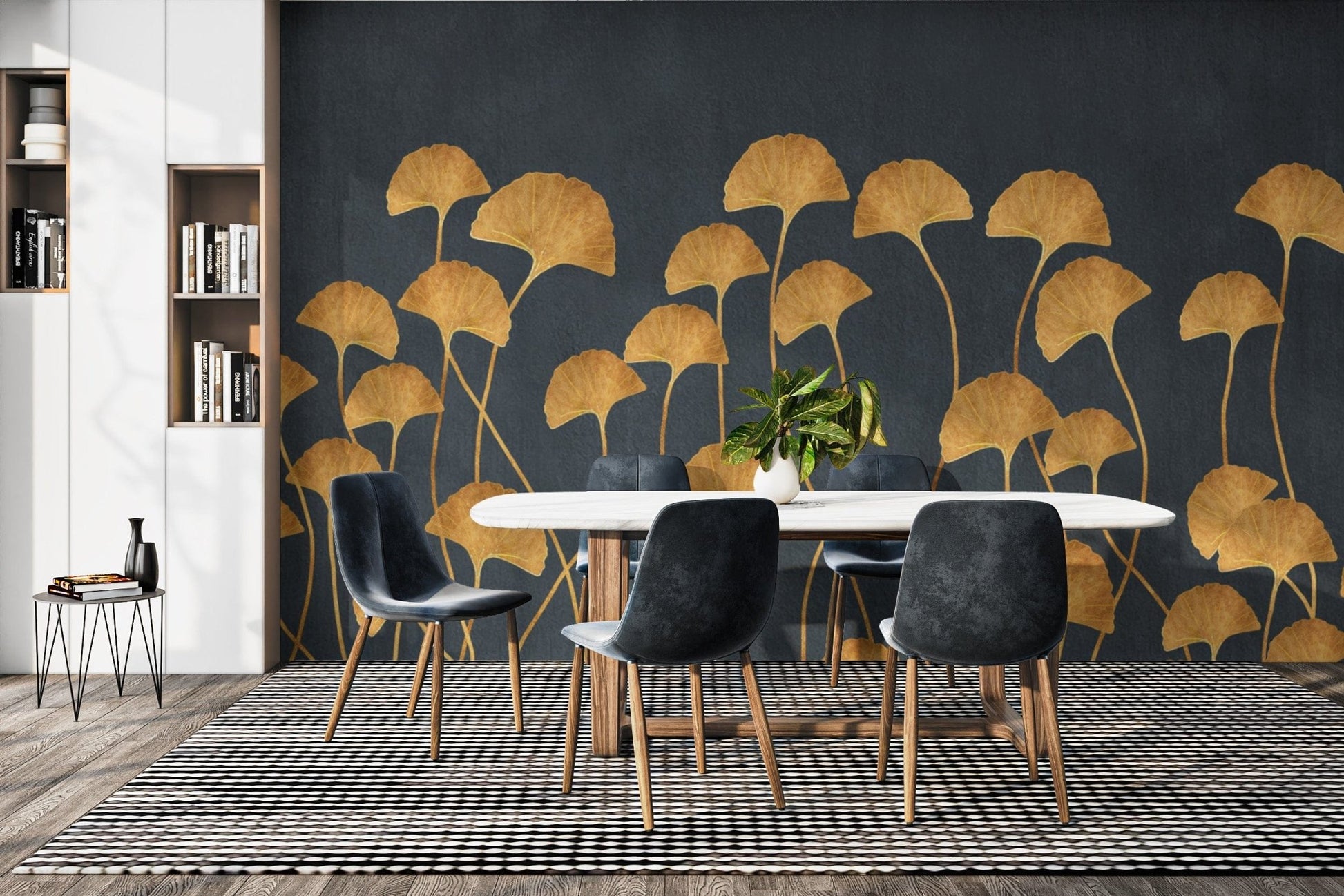 Minimalist Golden Ginkgo Leaves Pattern
