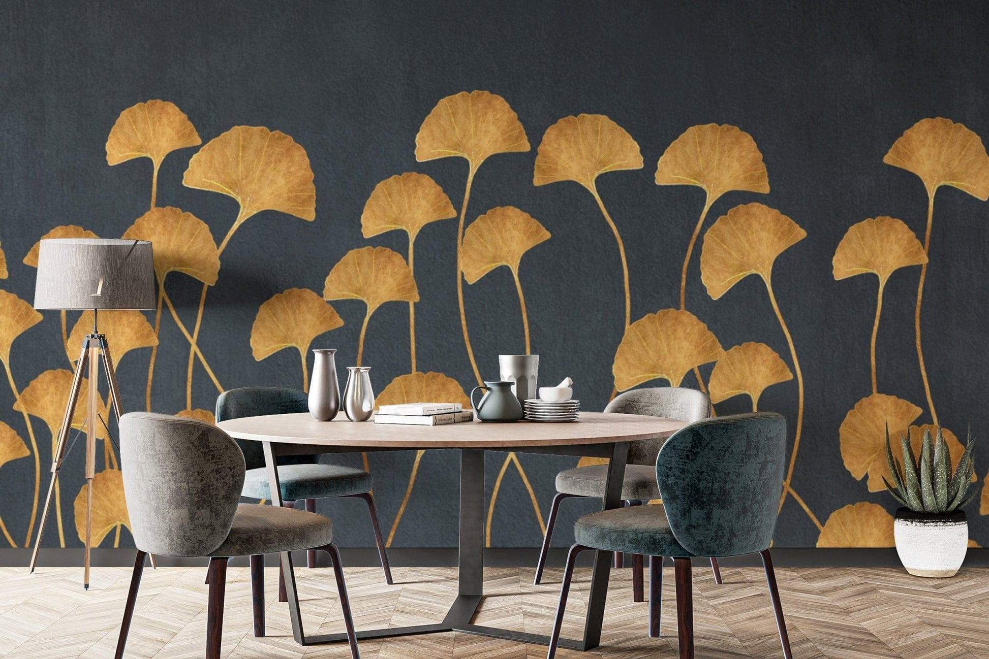 Elegant Golden Ginkgo Leaf Pattern
