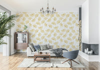 Artistic botanical wallpaper mural for a stylish apartment lounge area.