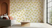 Metallic gold leaf wallpaper mural for a master bedroom feature wall.