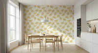 Golden Ginkgo Breeze Wallpaper wallpaper mural for a dining room accent wall.