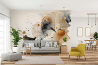 Luxe mural of gold-embossed ginkgo fan leaves., GD1604