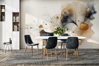 Art deco-inspired mural with golden ginkgo pattern., GD1604