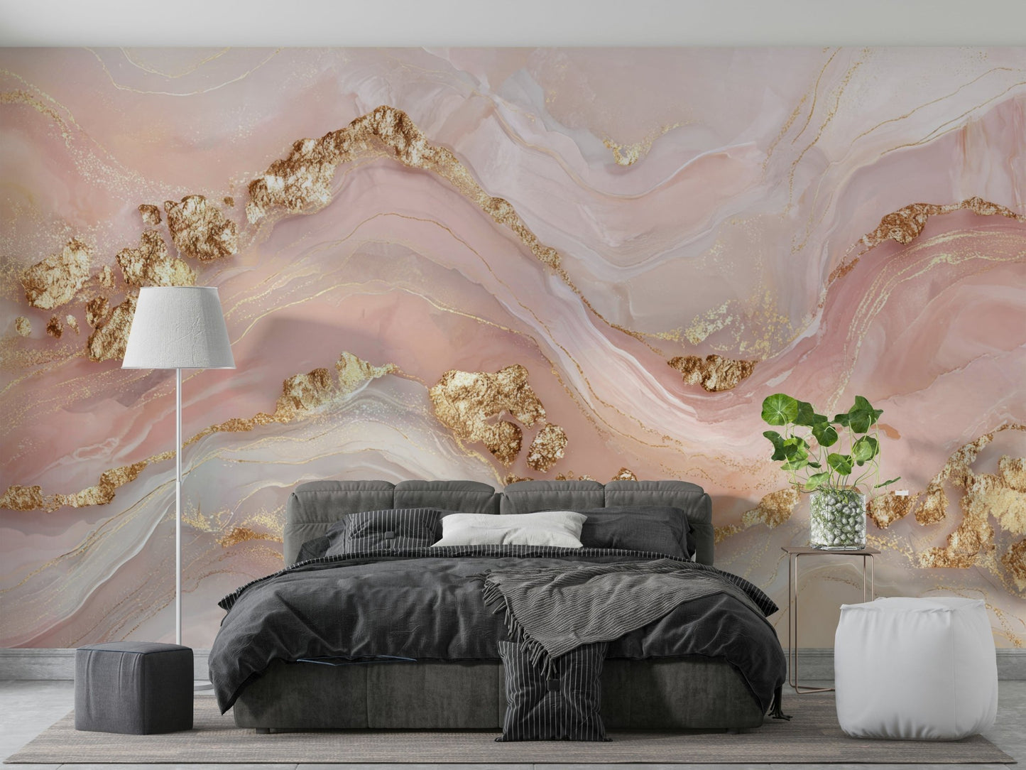 Golden Glamour Girly Marble Veins Wall Mural