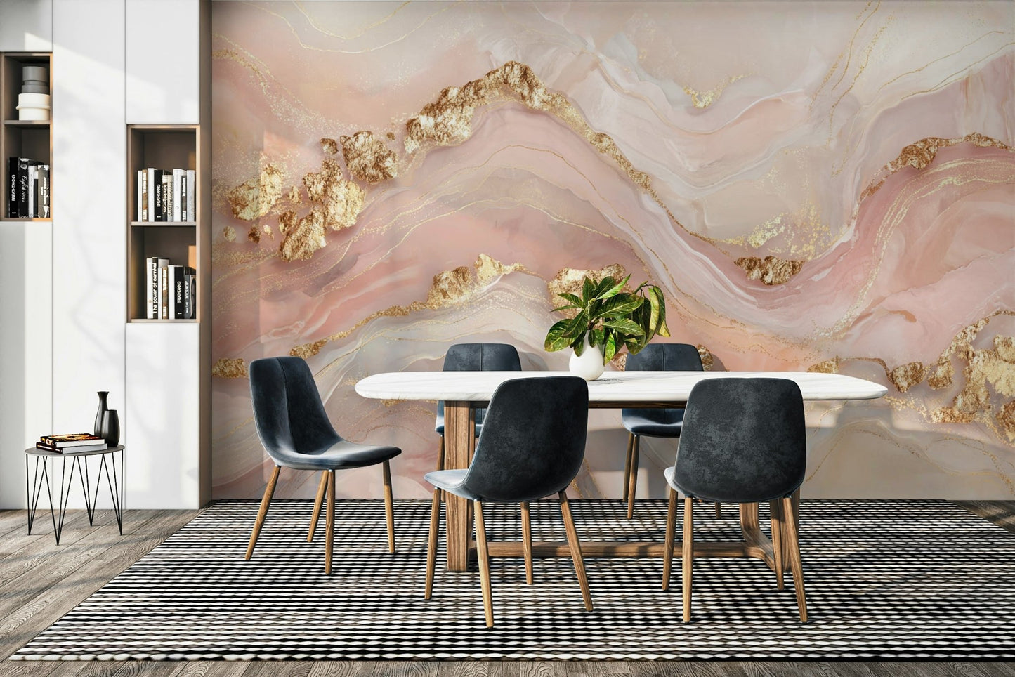 Golden Glamour Girly Marble Veins Wall Mural