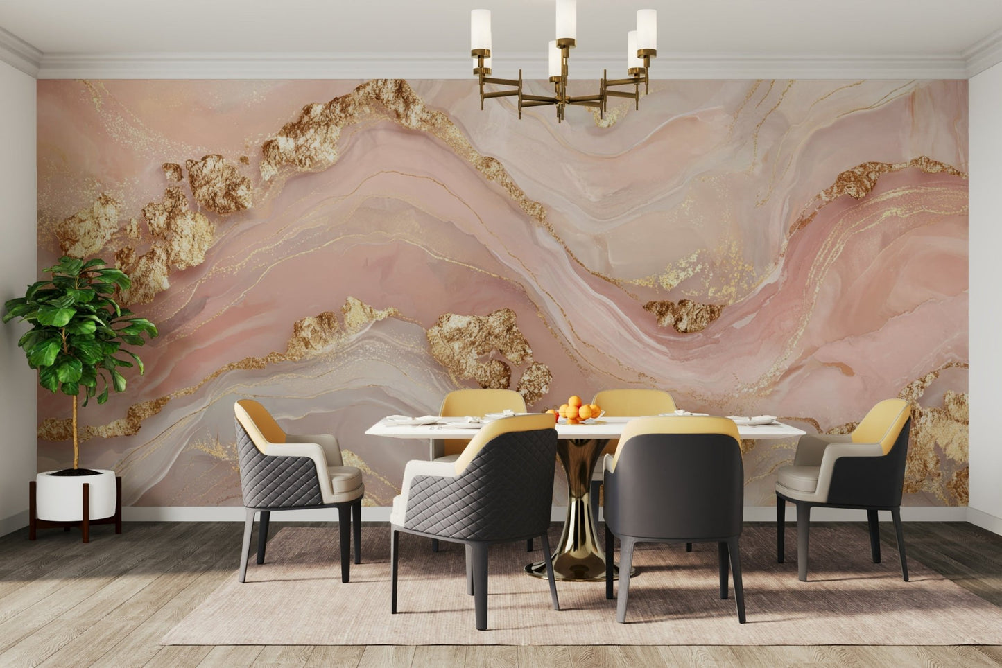 Golden Glamour Girly Marble Veins Wall Mural