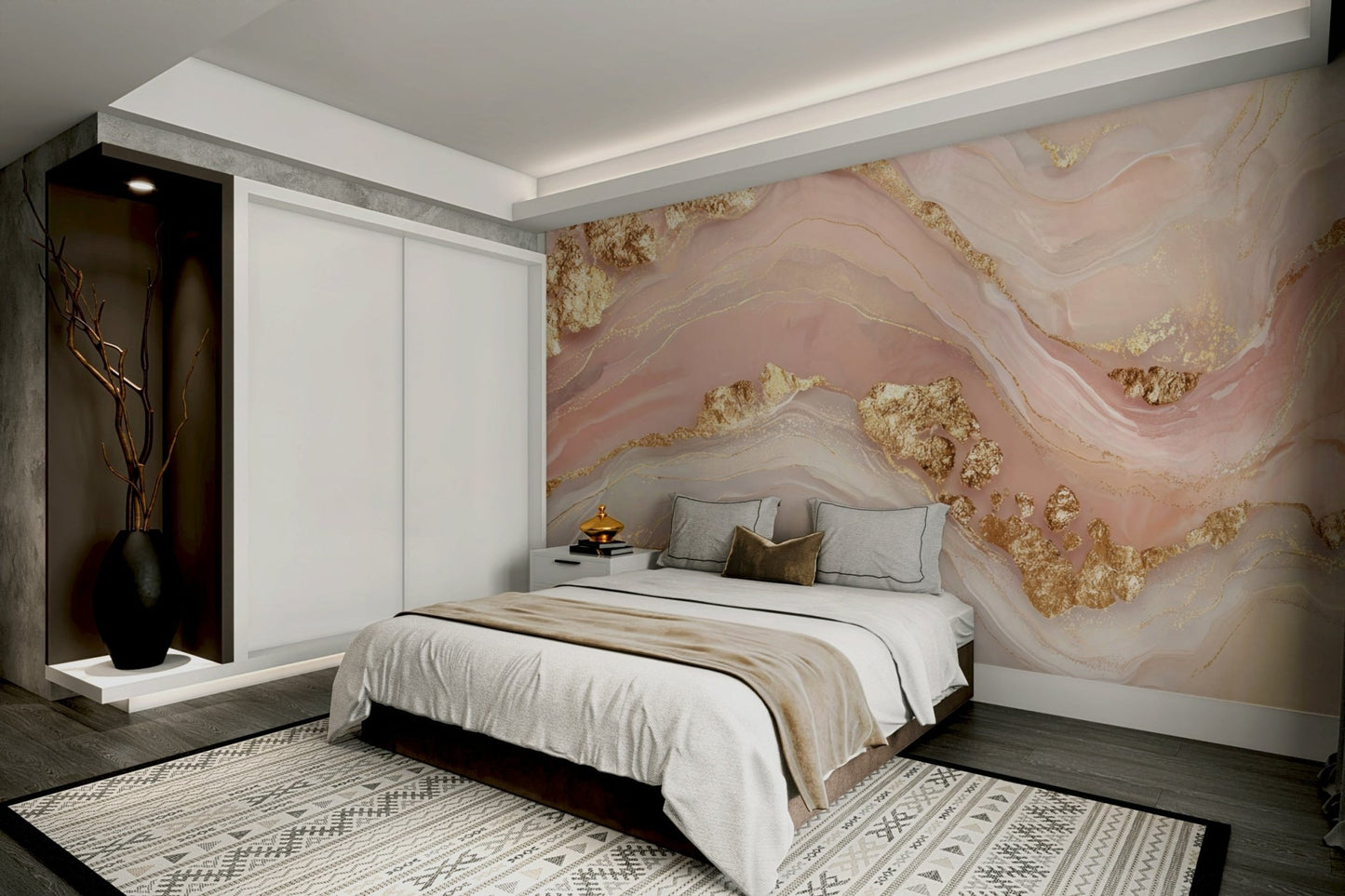Golden Glamour Girly Marble Veins Wall Mural