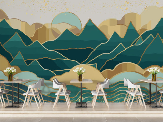 Golden Green Handmade Mount 3D Wallpaper Mural A196