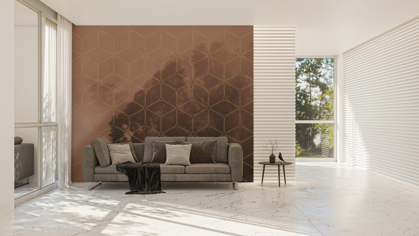 Forest Glam with Golden Grid Wallpaper C481
