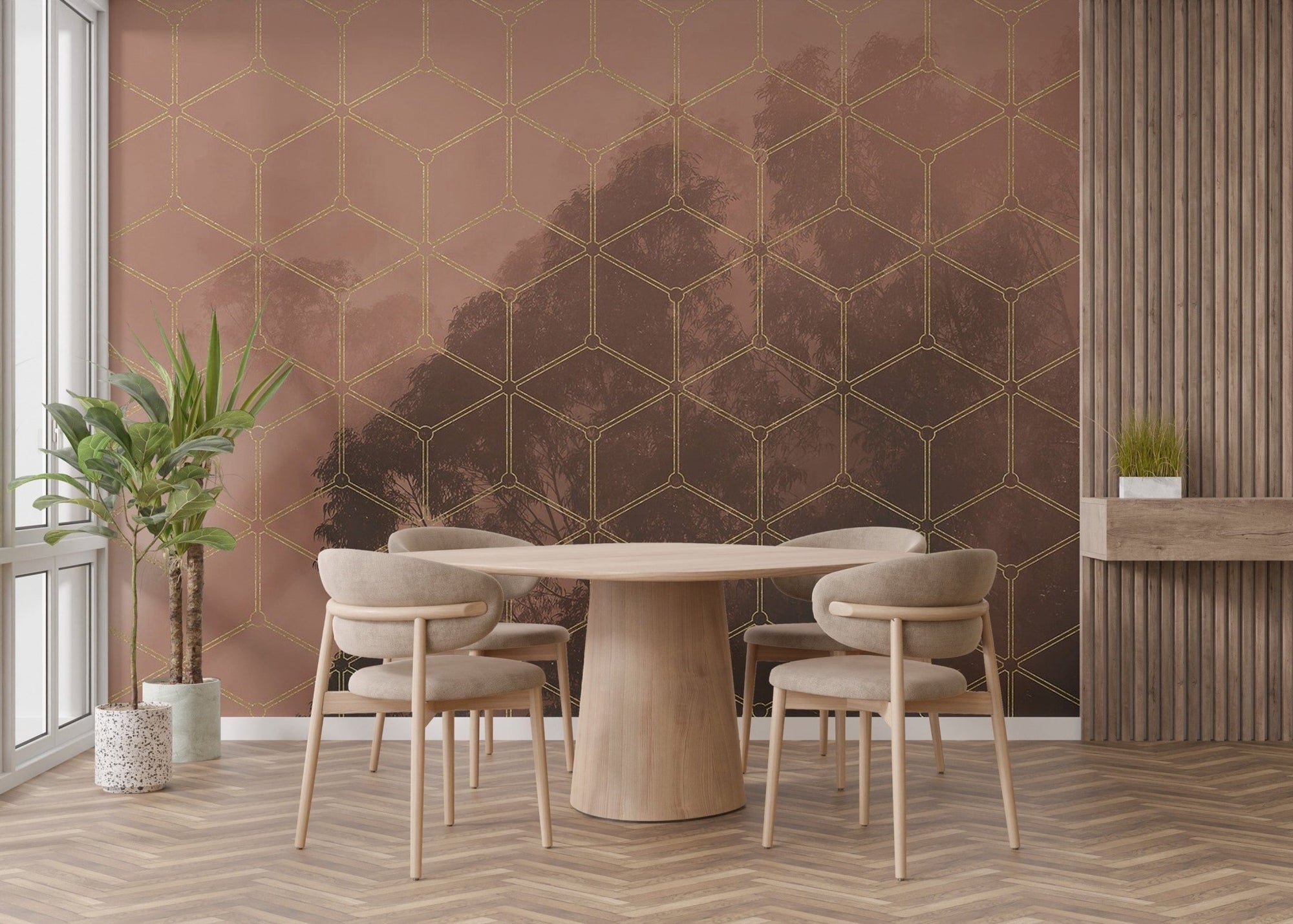 Elegant Forest with Gold Accents Wallpaper C481
