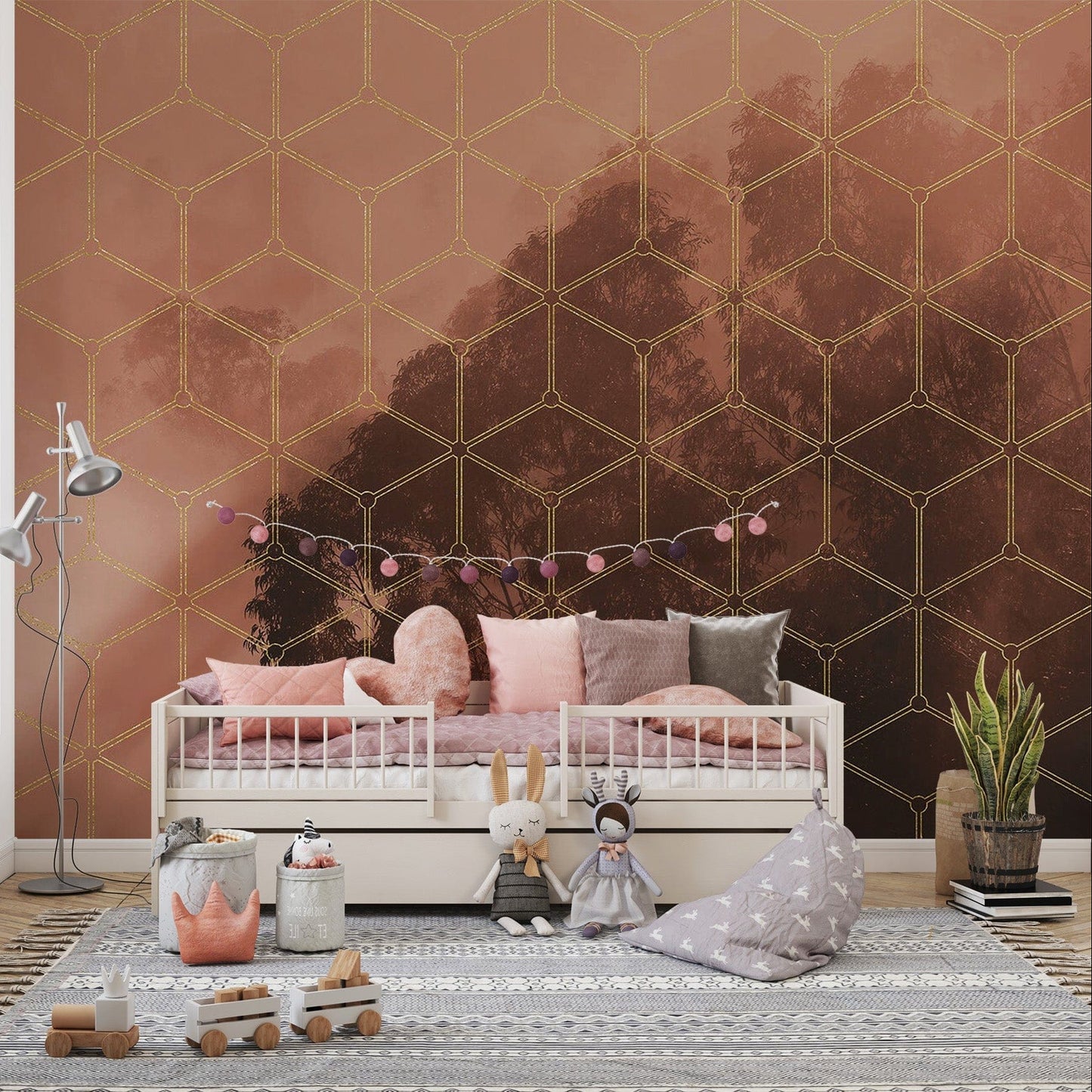 Lush Forest with Gold Overlay Wallpaper C481

