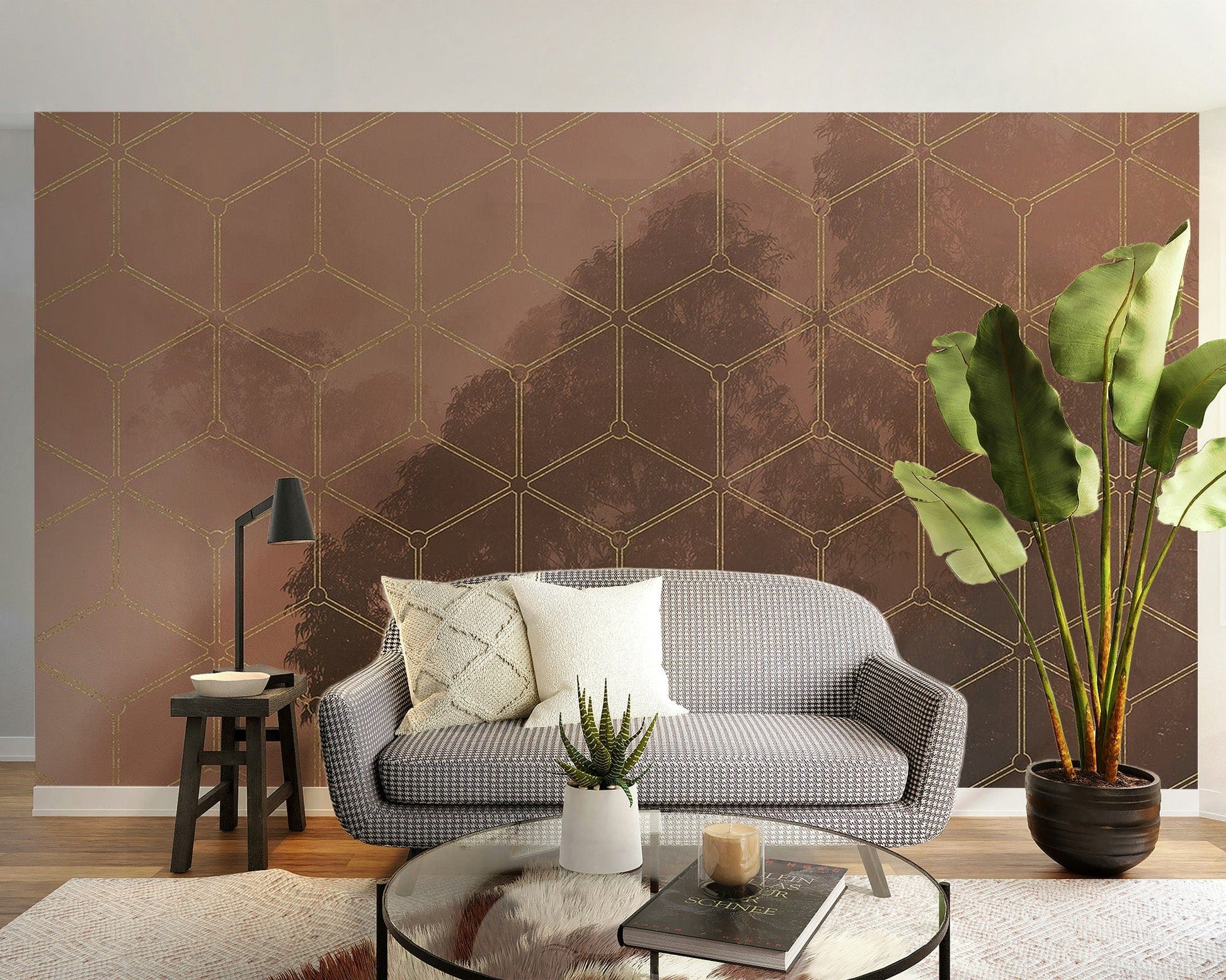 Golden Lattice Forest Scene Wall Decor
 C481
