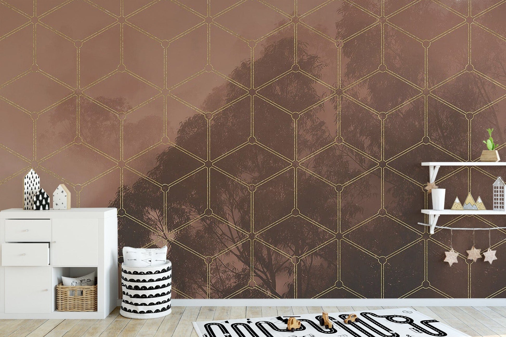 Chic Gold Patterned Forest Wallpaper C481
