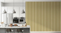 A compact kitchen corner styled with Golden Grid Stripes Wallpaper in warm stripes