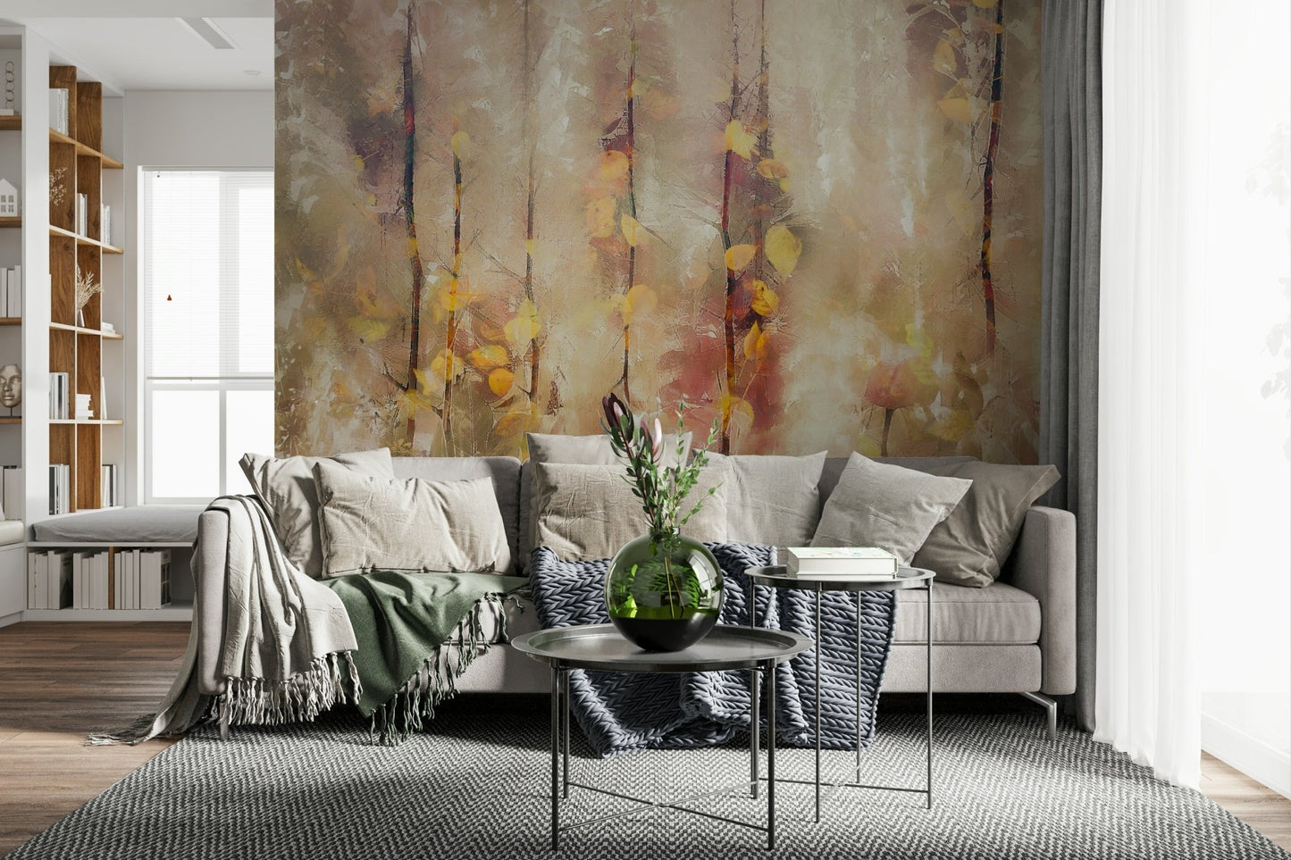 A graceful subtle pattern wall mural in warm, golden tones.