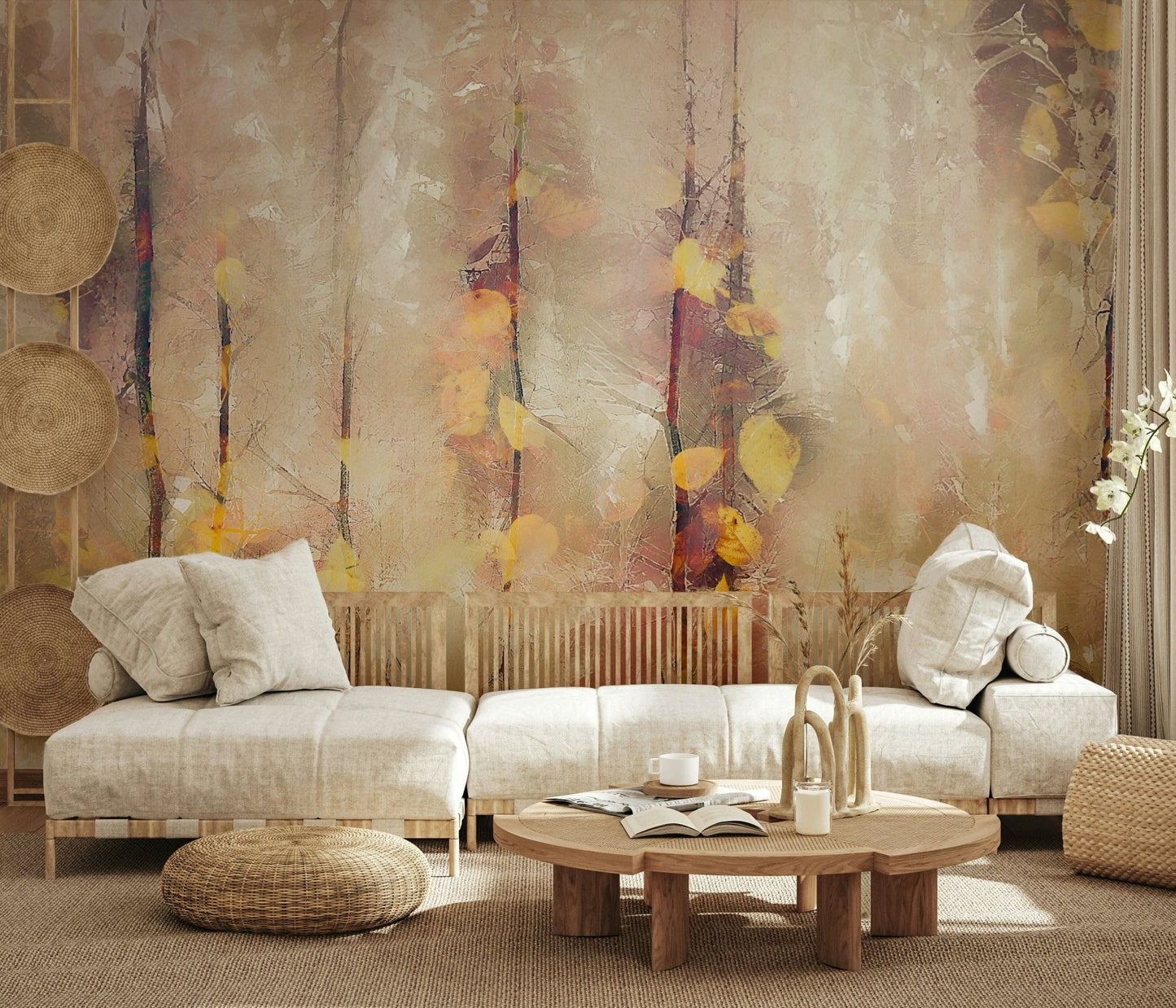 A contemplative gentle light wallpaper mural for a feature wall.