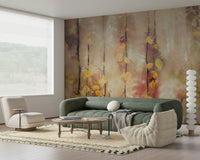 A serene woodland scene wall mural for cozy decor.