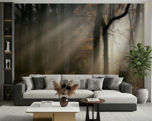 Interior accent, woodland scene, captivating Golden Haze mural.