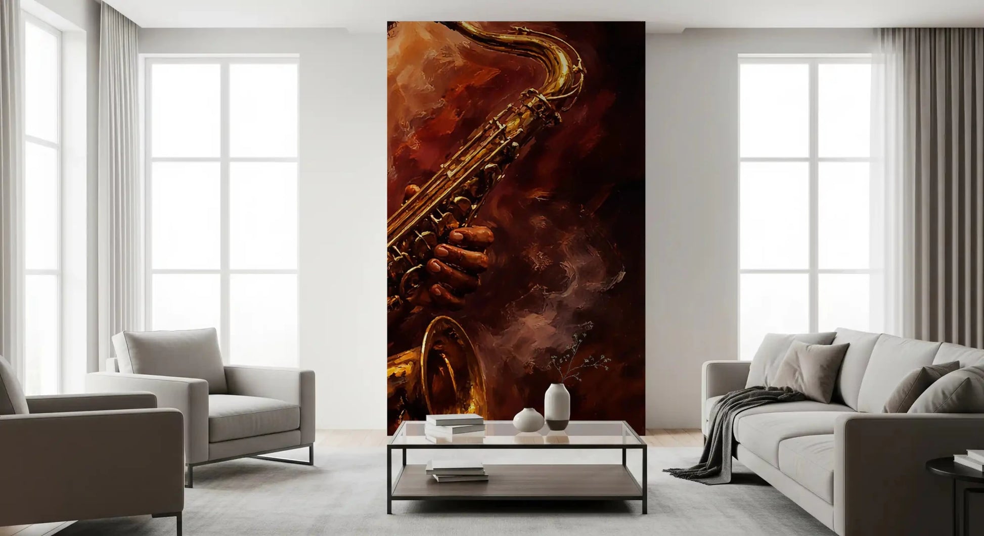 Golden Horn Fiery Soul mural showing expressive saxophone scene, GD9423