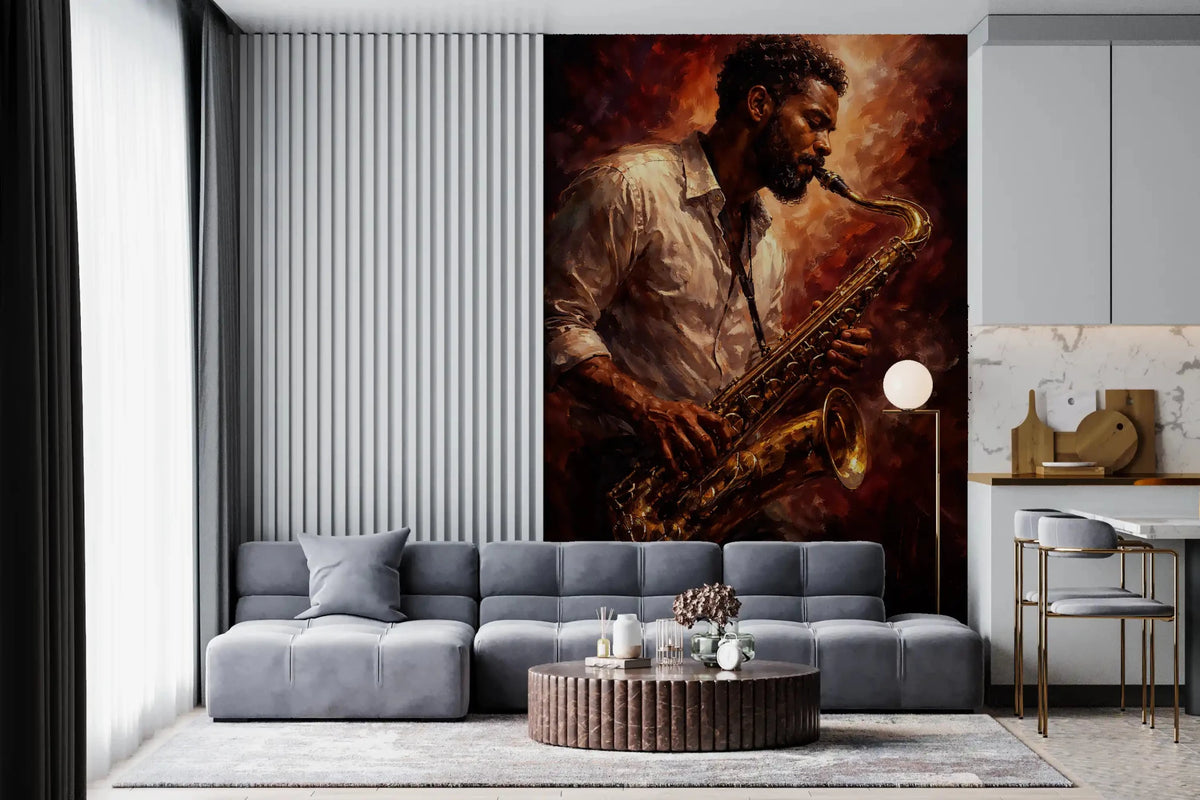 Office wall with Golden Horn Fiery Soul jazz style wall mural, GD9423