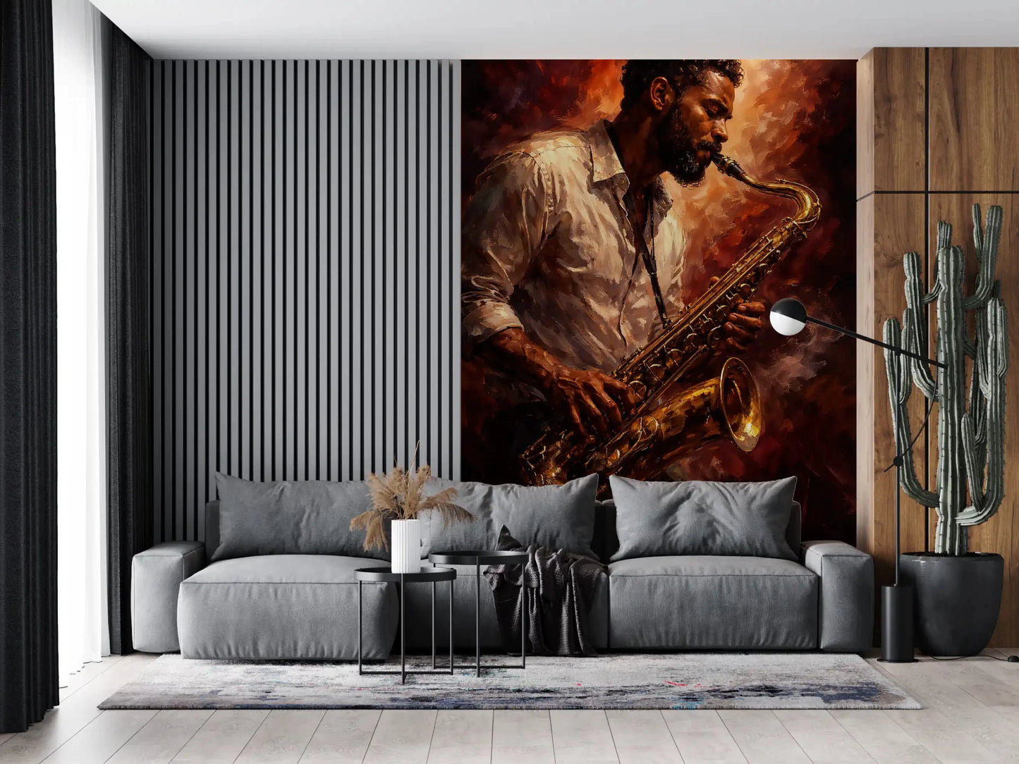 Living room Golden Horn Fiery Soul wall mural saxophone art, GD9423