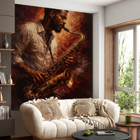 Golden Horn Fiery Soul wall mural with saxophone player art, GD9423