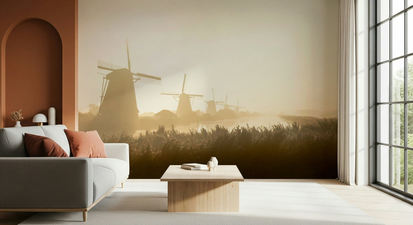 A beautiful wide-angle wall mural of a serene landscape.