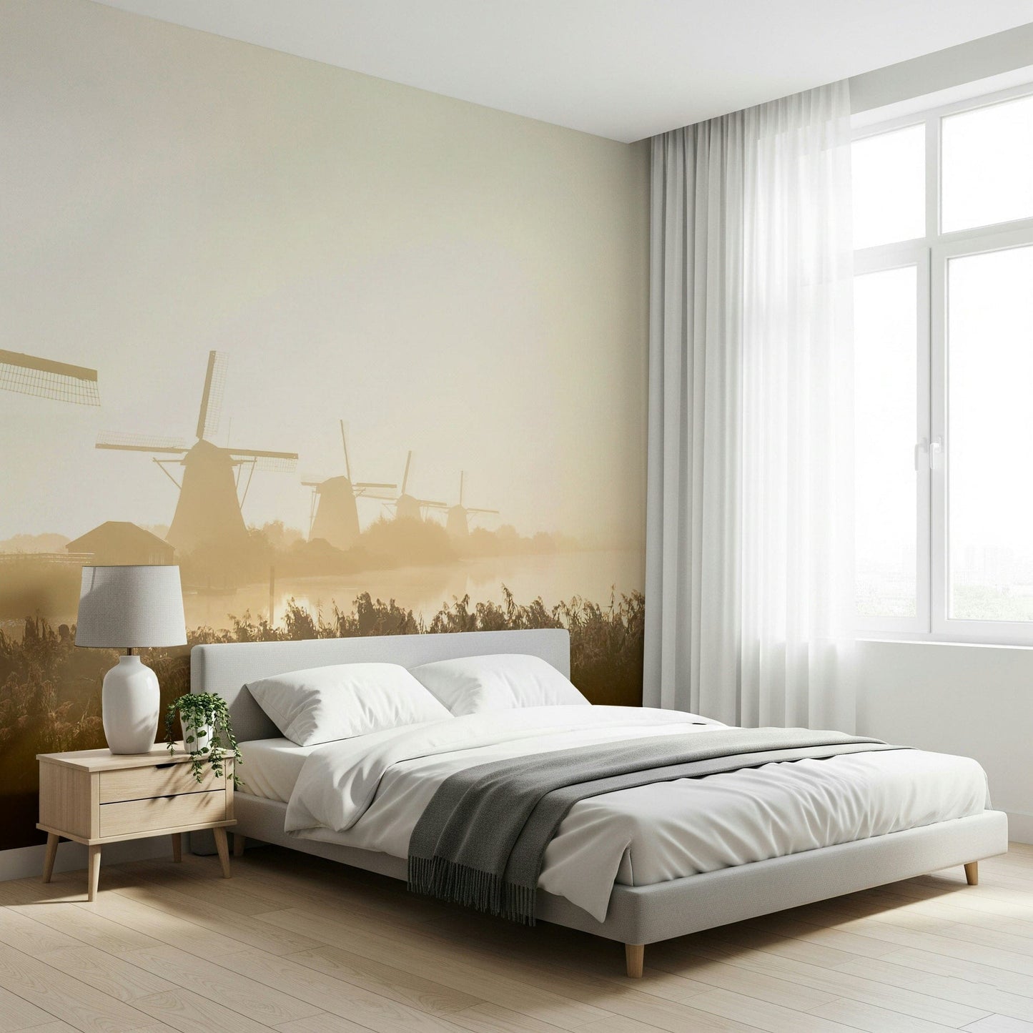 A graceful subtle pattern wall mural in warm, golden tones.