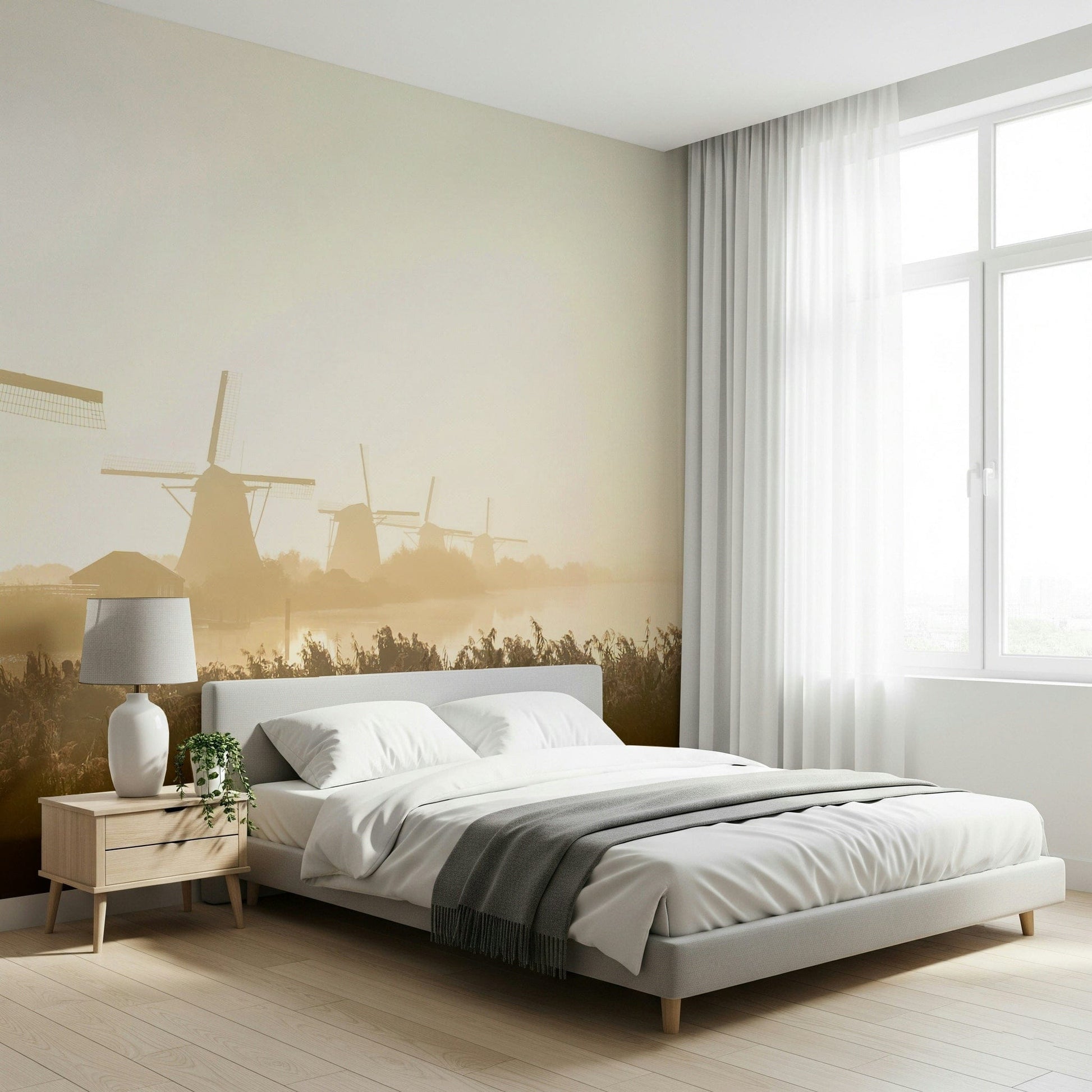 A graceful subtle pattern wall mural in warm, golden tones.