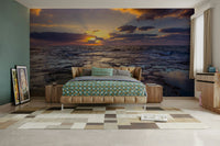 Tranquil shore mural with warm golden hour glow., GD1896
