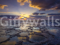 Serene coastal wall mural with golden sunset hues., GD1896