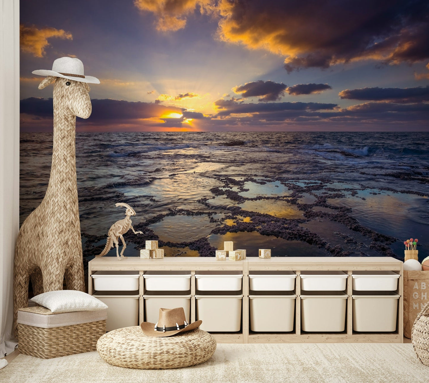 Beautiful beach scene mural with golden hour light., GD1896