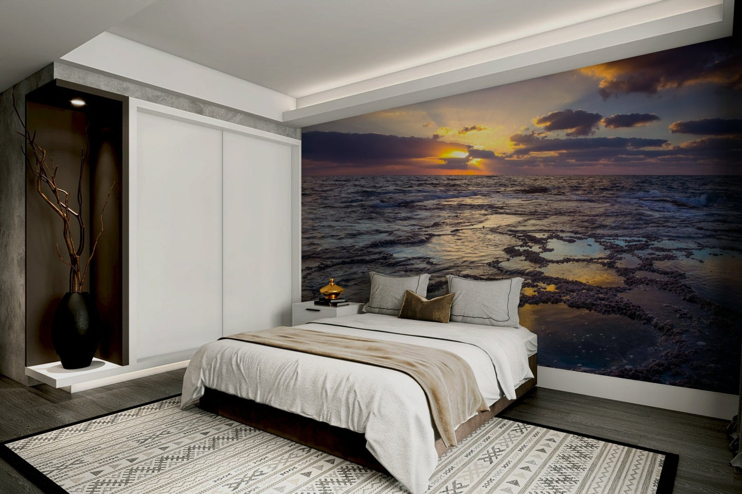 Golden beach sunset mural for home decor inspiration., GD1896