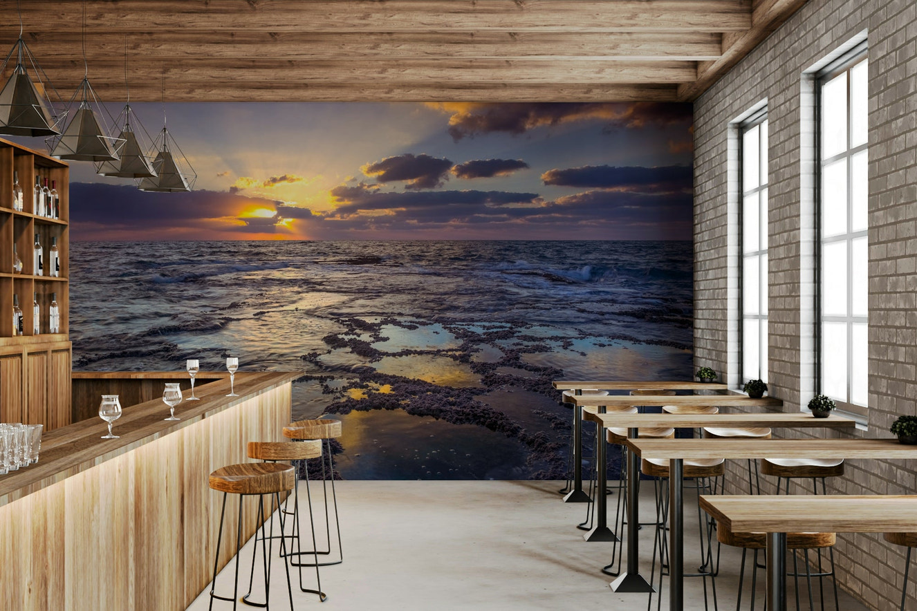 Golden Hour at the Shore Wall Mural for serene vibes.

