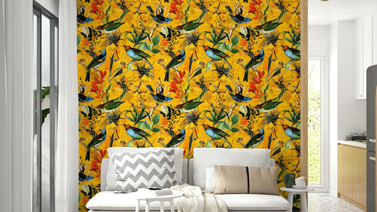 Golden Hour Aviary Wallpaper with soft sunlight glow.

