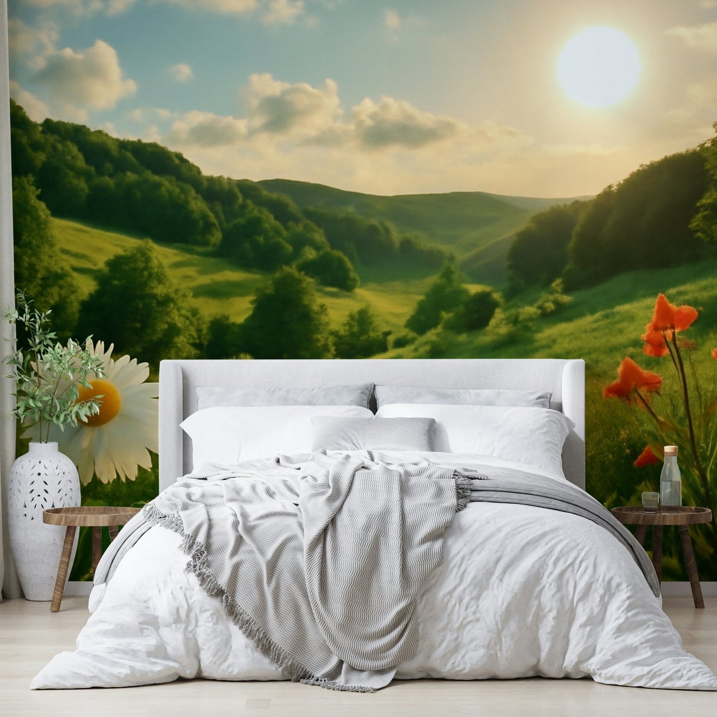 Golden light floral wall design
