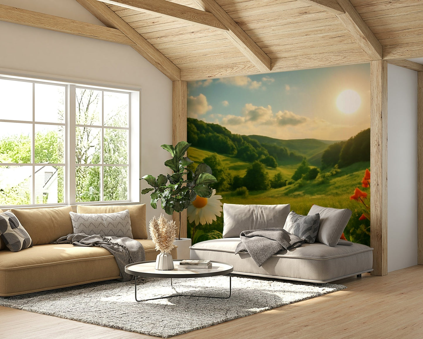 Sunset-inspired flower wall mural
