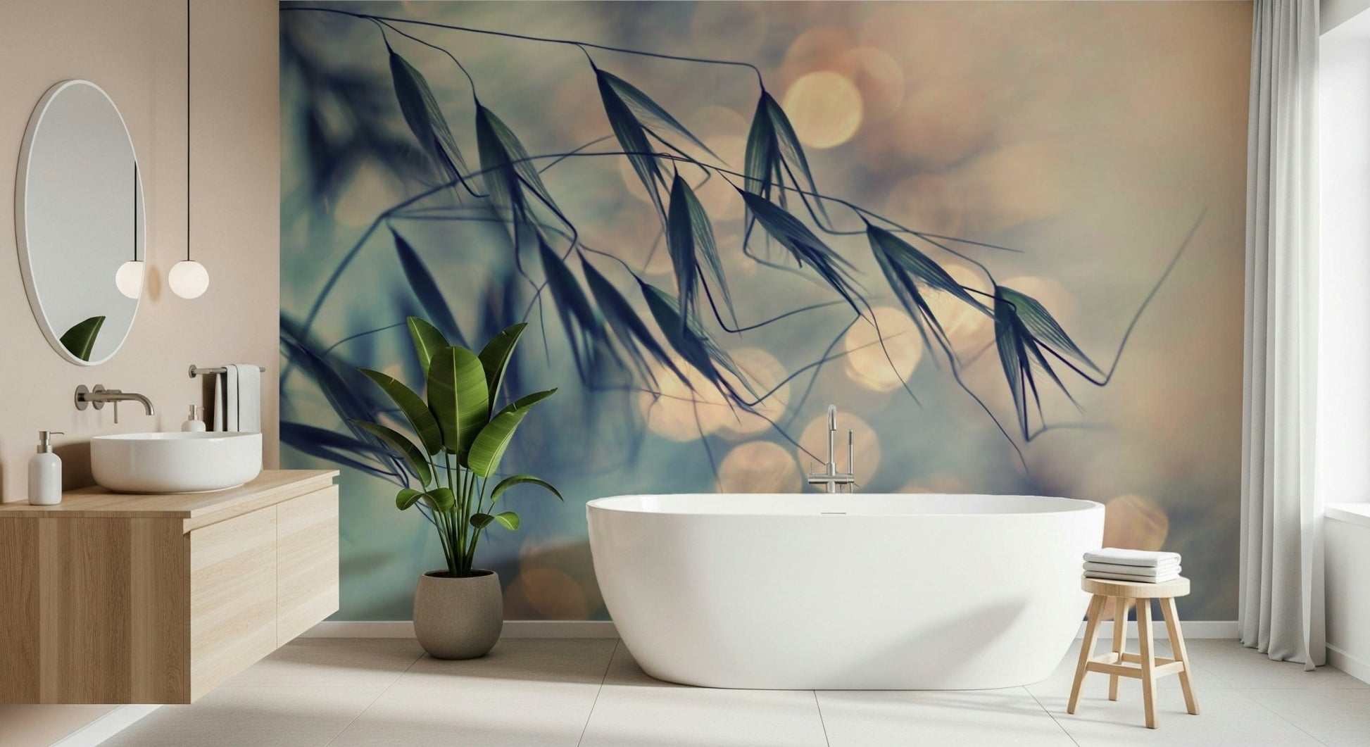 A contemplative floral pattern wallpaper mural for a feature wall.