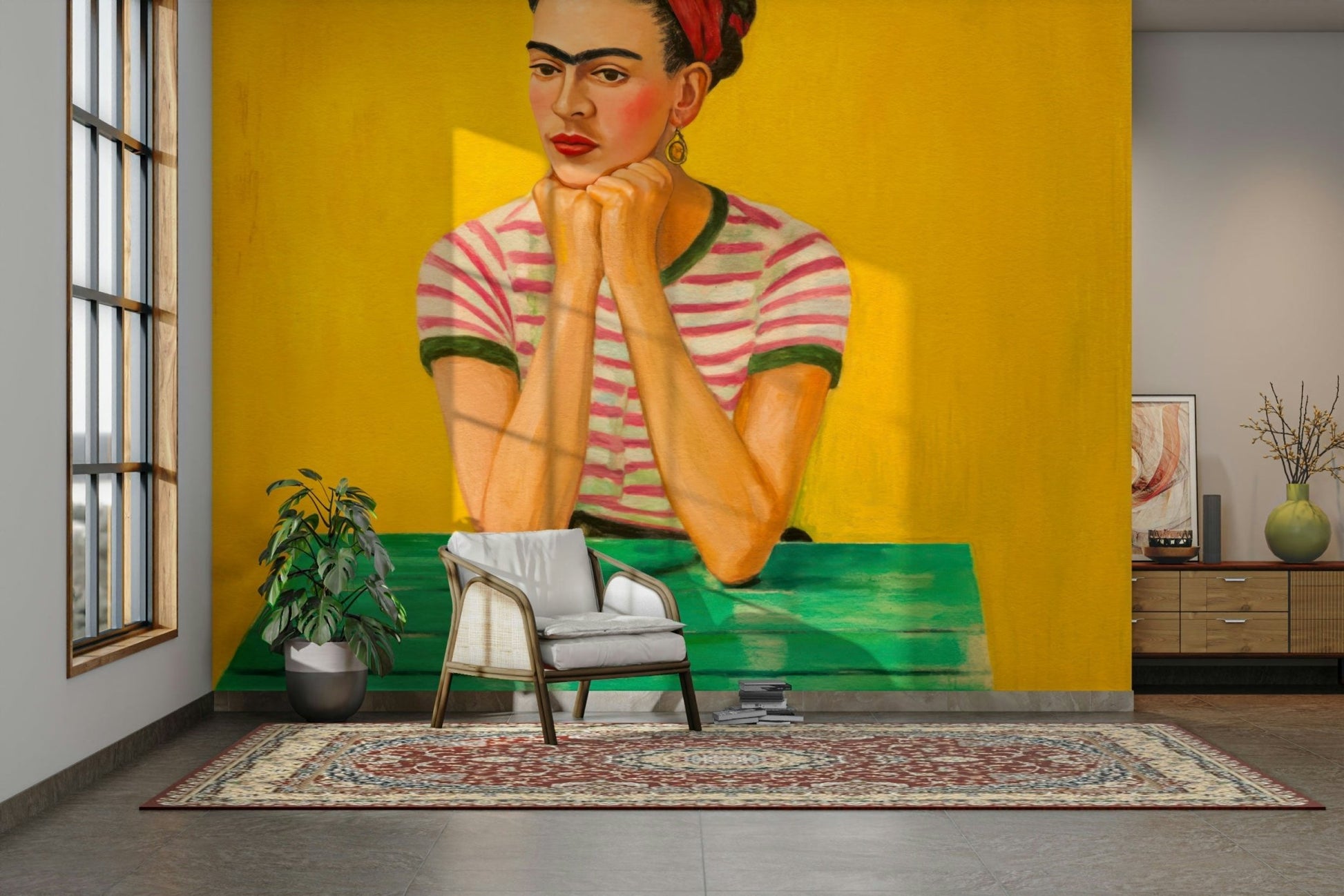 Golden Hour Contemplation mural with warm sunset glow

