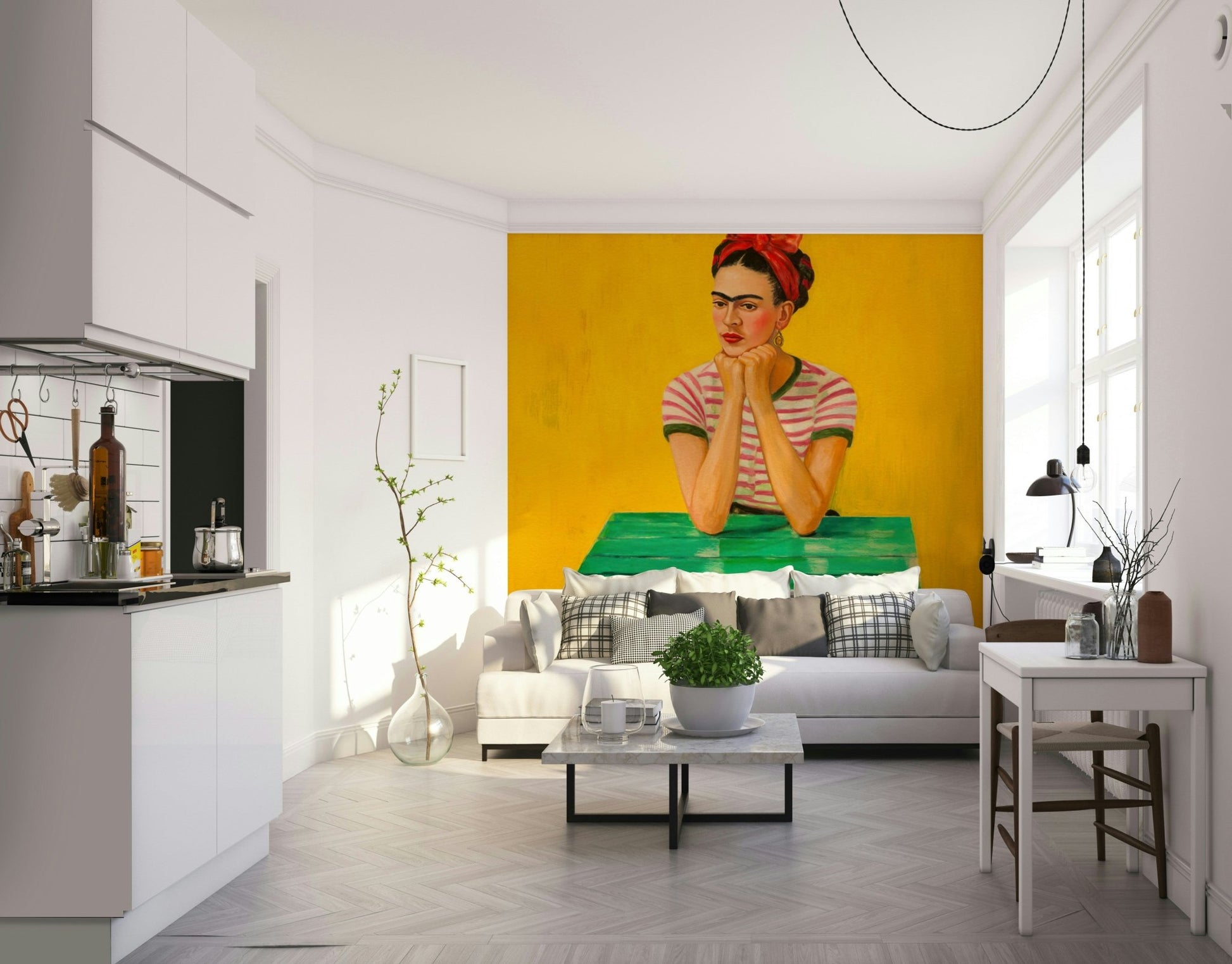 Calm golden hour mural for tranquil interior settings

